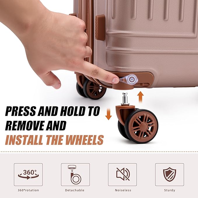 KUNEL Expandable 5 Piece Luggage Sets with Detachable Spinner Wheels and TSA Lock, Unisex Hardside ABS Suitcase Set, Hardshell Lightweight Waterproof Travel Hard Case Suitcases with Wheels, RoseGold