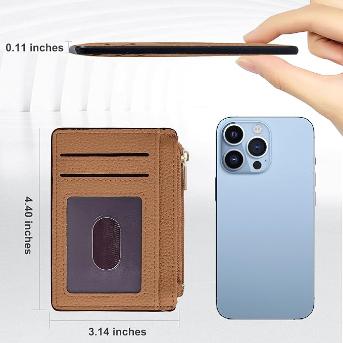 Tipmile Credit Card Holder for Women Slim Minimalist Front Pocket RFID Blocking Wallet Small Compact Card Case with ID Window, Brown