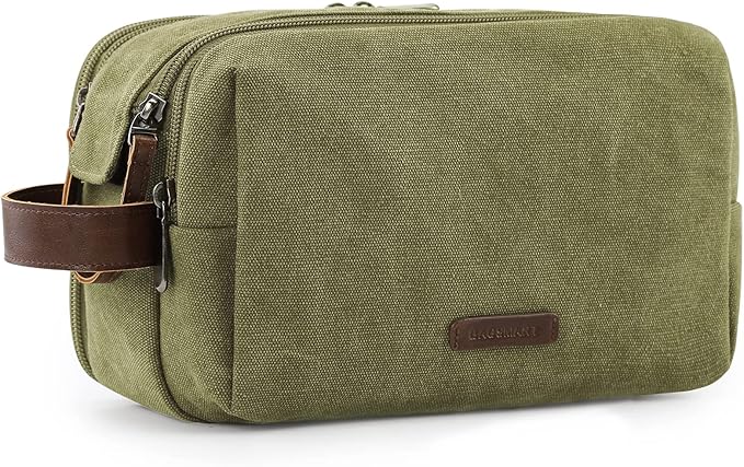 BAGSMART Toiletry Bag for Men, Canvas Travel Toiletry Organizer Dopp Kit Water-resistant Shaving Bag for Toiletries Accessories,Green-Large