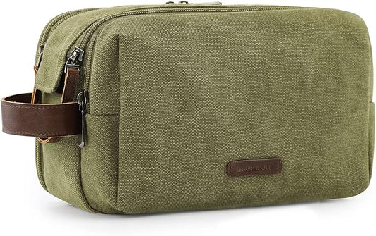 BAGSMART Toiletry Bag for Men, Canvas Travel Toiletry Organizer Dopp Kit Water-resistant Shaving Bag for Toiletries Accessories,Green-Large