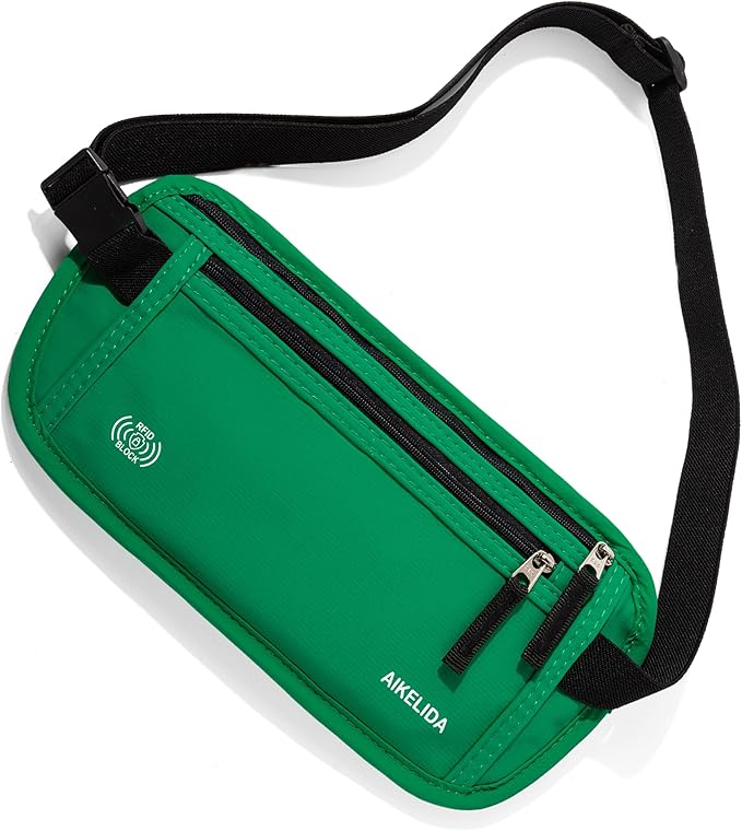 Money Belt - Slim Passport Holder RFID Blocking Travel Wallet Undercover Fanny Packs for Men Women - Green