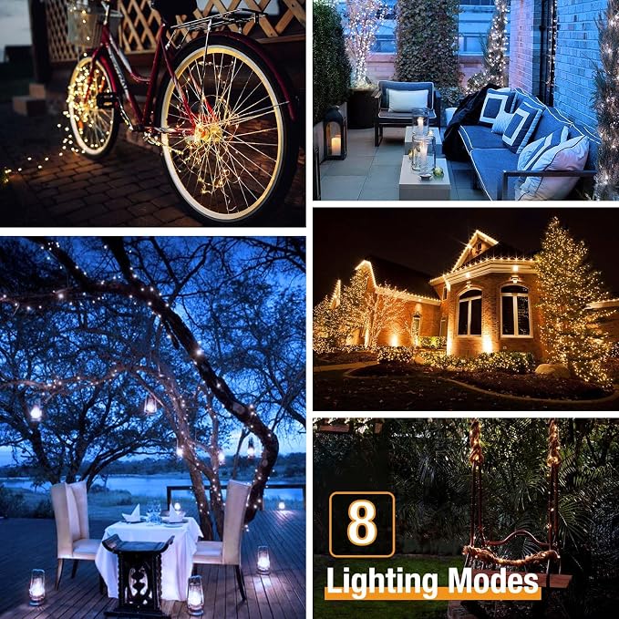btfarm 4 Pack Solar String Lights Outdoor, Total 132FT 320LED Fairy Lights | Solar Twinkle Light Outside Waterproof, 8 Modes, Copper Wire Solar Powered for Christmas Garden Tree Wedding Party