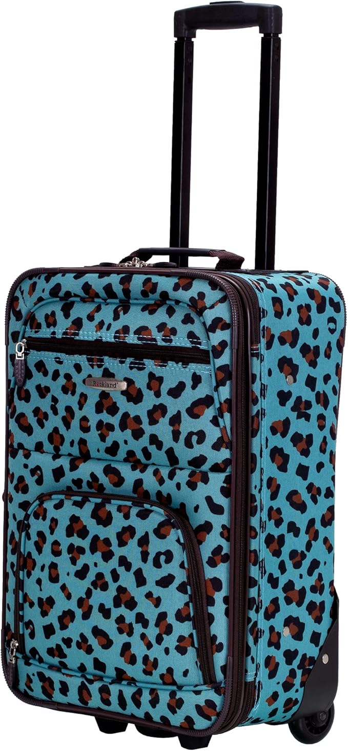 Rockland Jungle Softside Upright Luggage Set, Blue Leopard, 4-Piece Set (14/29/24/28)