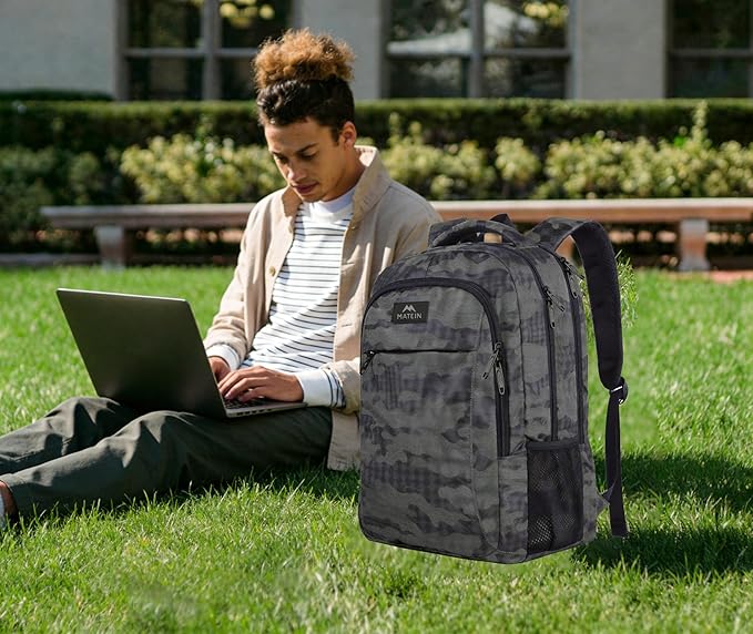 MATEIN Travel Computer Backpack, Sturdy College School Backpack for 15.6 Inch Laptop with Anti Theft Back Pocket, Lightweight Bookbag Carry On Personal Item Bag Casual Daypack Gift for Women & Men