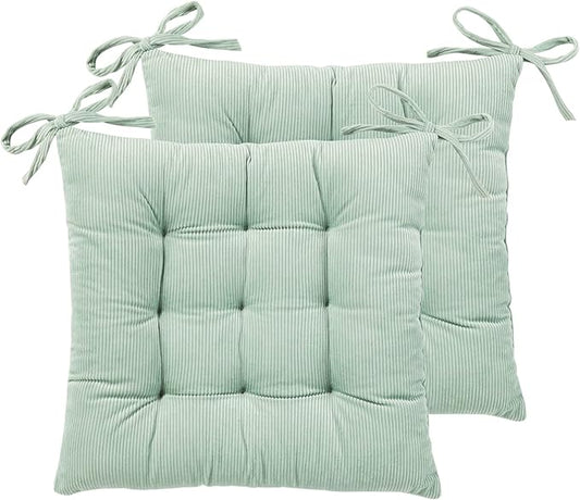 HLOVME Corduroy Chair Cushion with Ties Ultra Soft Warm Floor Cushion for Kids Reading Nook Comfortable Square Seat Cushion for Adult 15.7”x15.7” Set of 2, Green