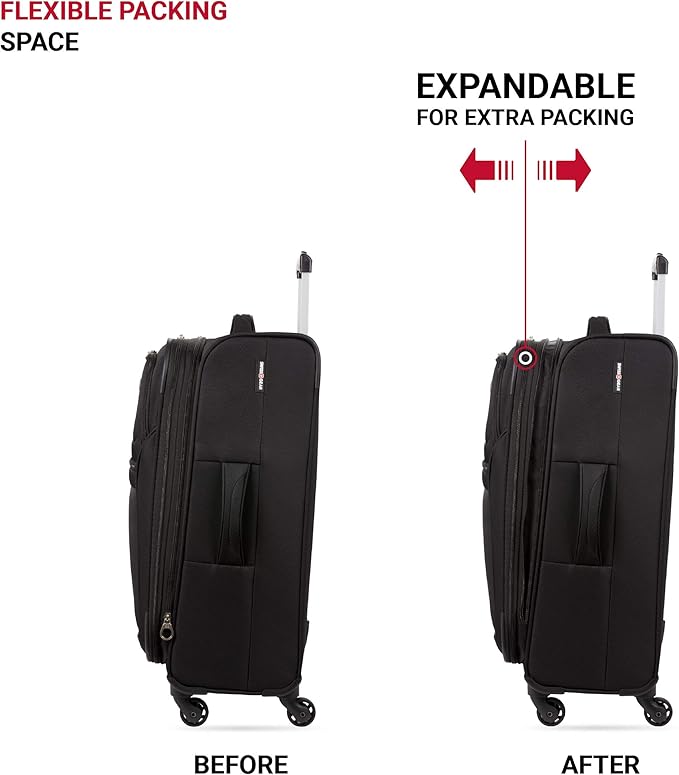 SwissGear 4010 Softside Luggage with Spinner Wheels, Black, Checked-Medium 23-Inch