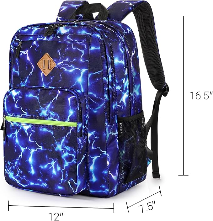 ZORFIN 26L Backpack for College, and Travel: Water Resistant Bookbag - Blue Lightning