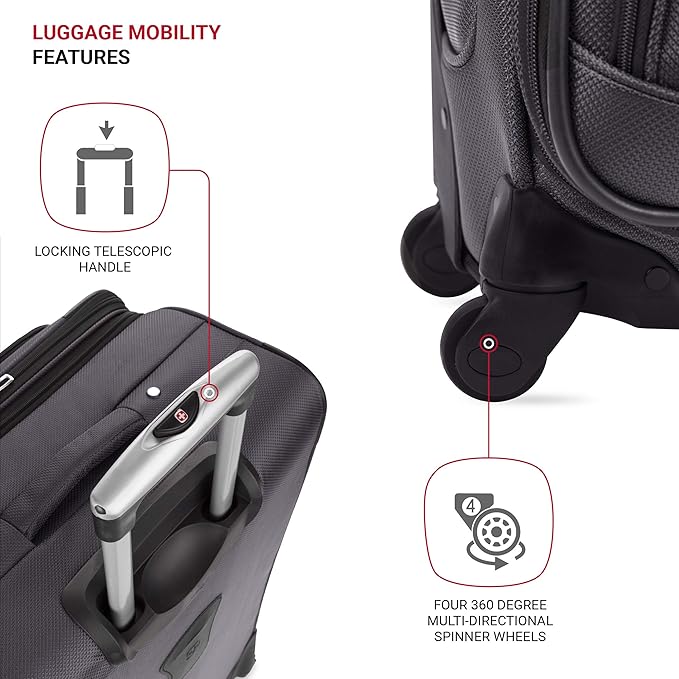 SWISSGEAR Sion Softside Expandable Spinner Luggage Durable Lightweight Travel Suitcase, Dark Grey, Carry-On 21-Inch