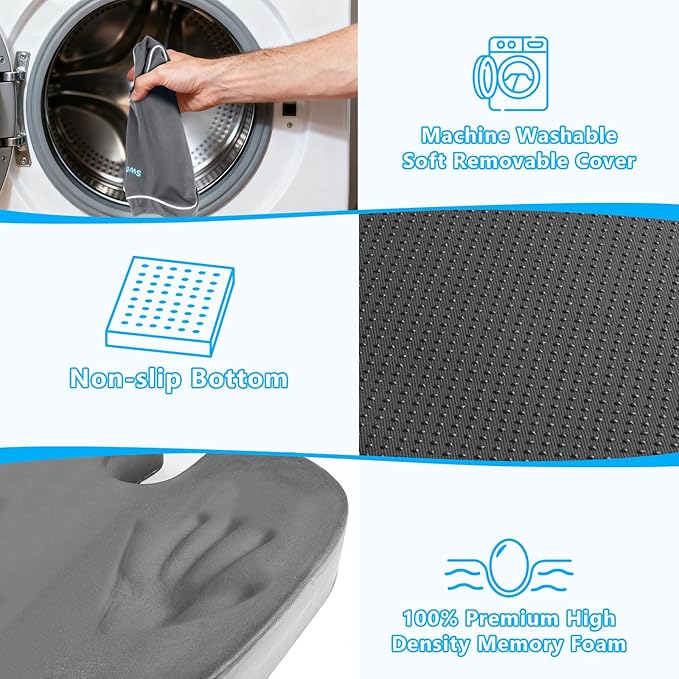 Seat Cushion, Lumbar Support Pillow with Adjustable Strap-Chair Cushions for Sciatica Pain Relief-with Washable Cover Memory Foam for Car, Travel and Wheelchair Gray/Large