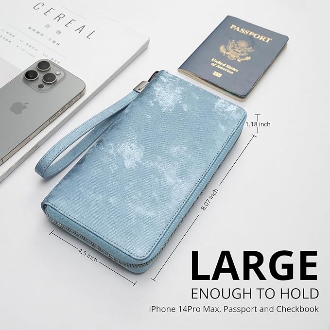 Bveyzi Women RFID Blocking Wallet Leather Zip Around Phone Clutch Large Capacity Ladies Travel Purse Wristlet | RFID Blocking, Zip Around, Large Capacity