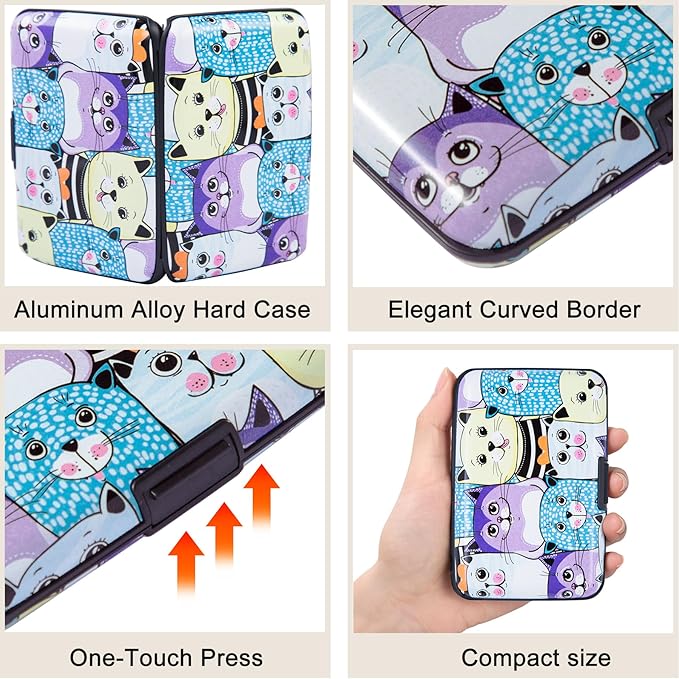 ELFISH Mini RFID Aluminum Wallet Credit Cards Holder Business Card Case Metal ID Case for Men Women (Color cat)
