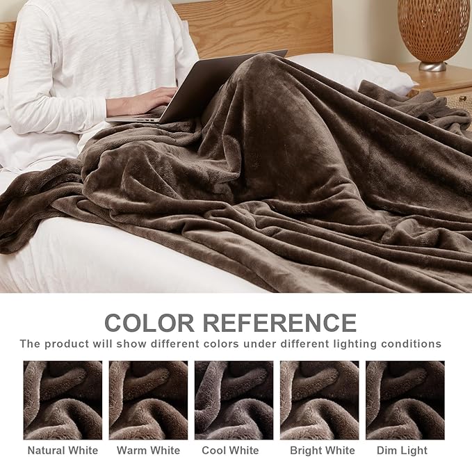 Hansleep Fleece Brown Full Blanket, Super Soft Flannel Fuzzy Plush Cozy Blanket for All Seasons, Brown, Full 84x90 Inches