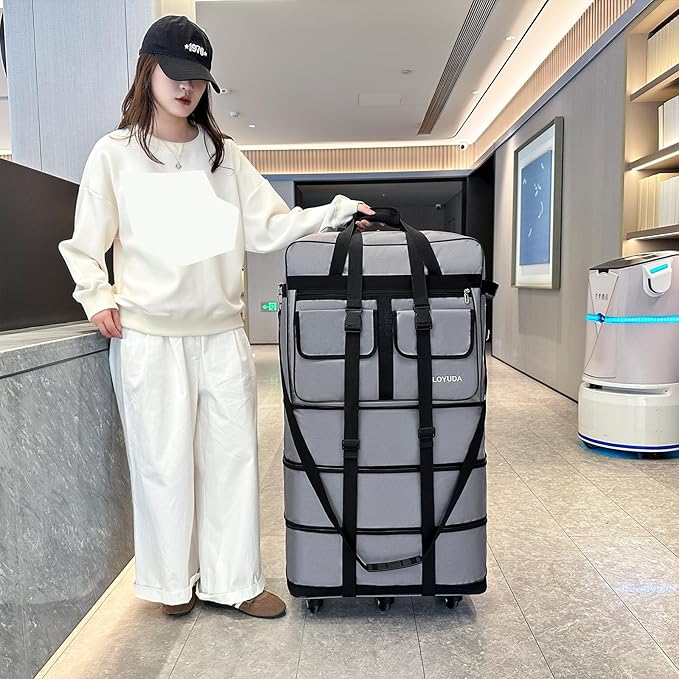 130L Expandable Luggage, 40 Inch Suitcase with Wheels, Collapsible Luggage with Wheels, Rolling Duffle Bag with wheels, Foldable Suitcasewith2Handle Wrap 2Fixing Straps 1Shoulder Strap (gray)