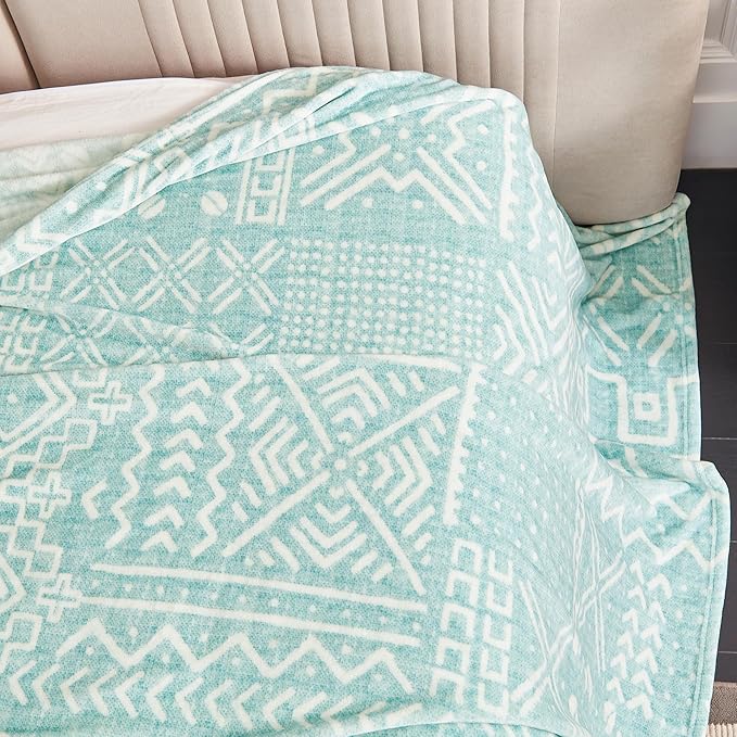 Soft Cozy 120x138 Inches Seamless Oversized King Fleece Blanket, Giant 10'x11.5' California King Blanket Extra-Large Flannel Blankets for Bed, Sofa, Couch, Travel, Symbol Light Blue
