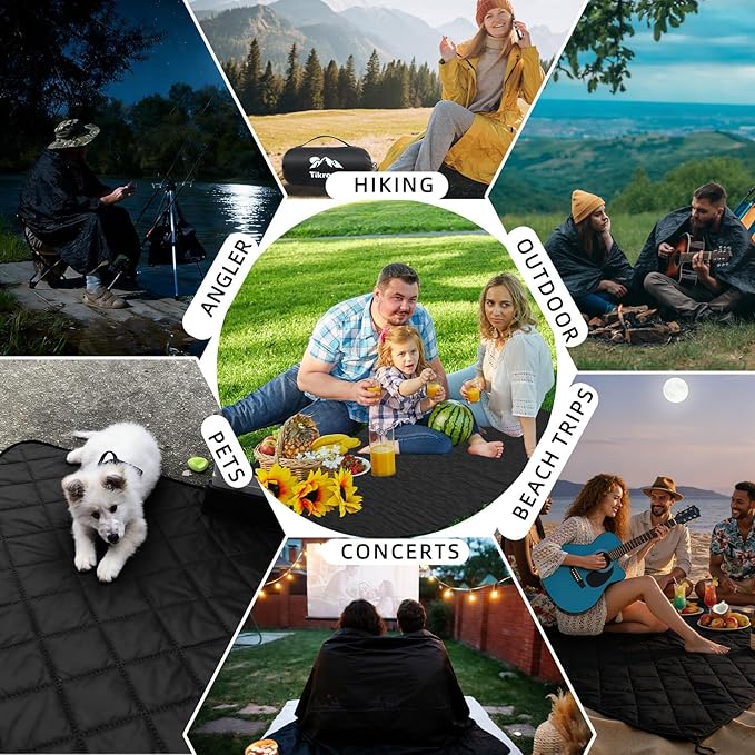 Large Waterproof Outdoor Camping Blanket, 80 x 58 inch Fleece Picnic Blankets Windproof Travel Stadium Blanket for Beaches Pets Car Camp Picnic Mat for Both Cold & Warm Weather