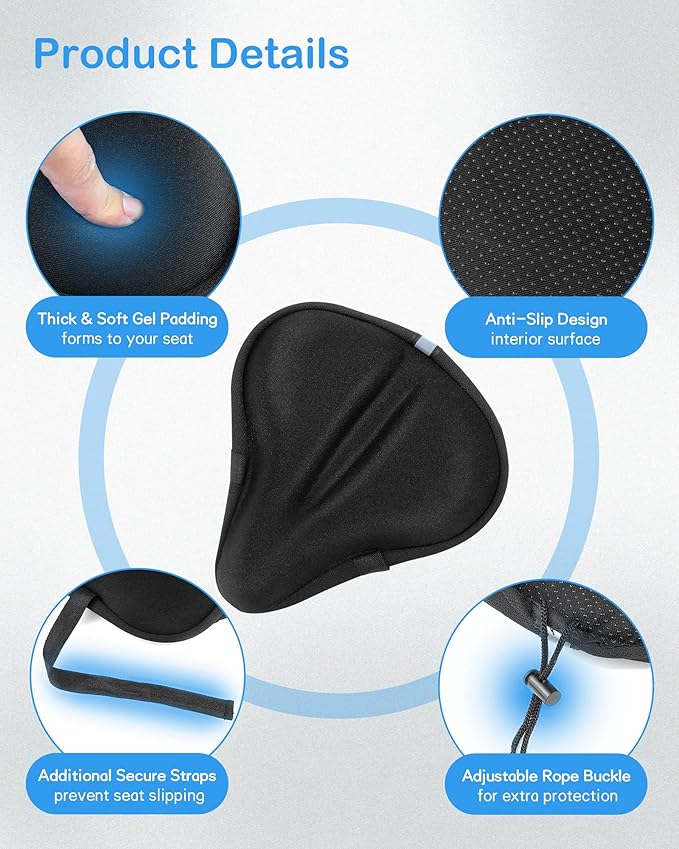 Bike Seat Cushion, Gel Seats Cover, Bicycle Covers, Bike Seat Cushion for Women Men Comfort Compatible, Suitable for Outdoor and Indoor (11x10 inch)