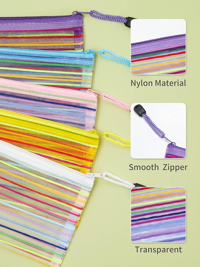 JARLINK 40 Pack 10 Colors Zipper Mesh Pouch, Storage Pencil Pouches, Multipurpose Pencil Pouch Bulk for School and Office Supplies, Cosmetics Travel Accessories, Multicolor