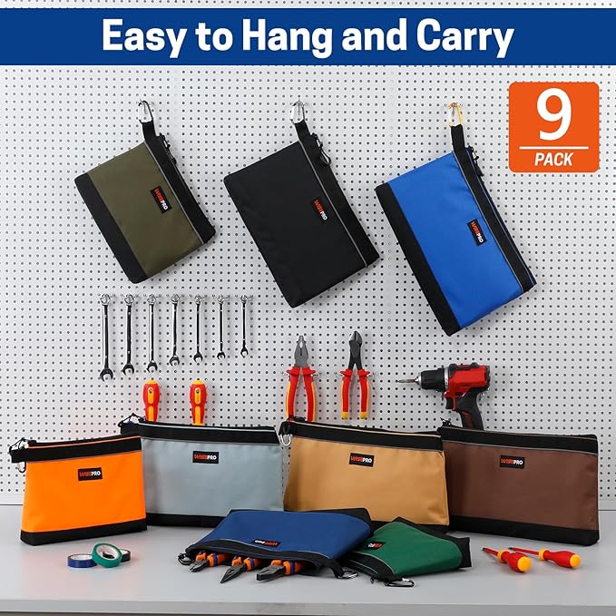 Zipper Tool Pouches, Multi-Purpose Utility Tool Bags Organizer for Small Hand Tools, Screws, Nails, Hardware, Pliers & Wrenches, Storage Pouch Set for Electricians, Plumbers, HVAC & Mechanics
