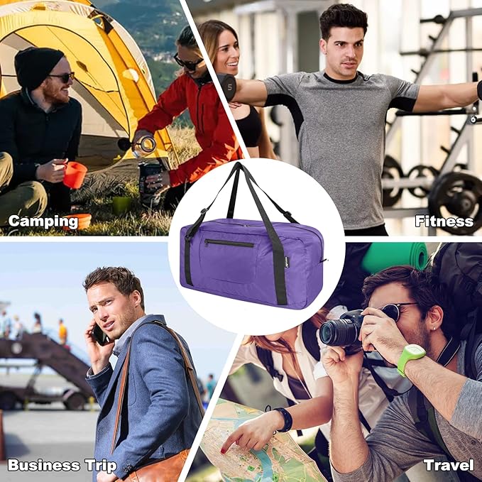HOLYLUCK Foldable Travel Duffel Bag For Women & Men Luggage Great for Gym -55L, Purple