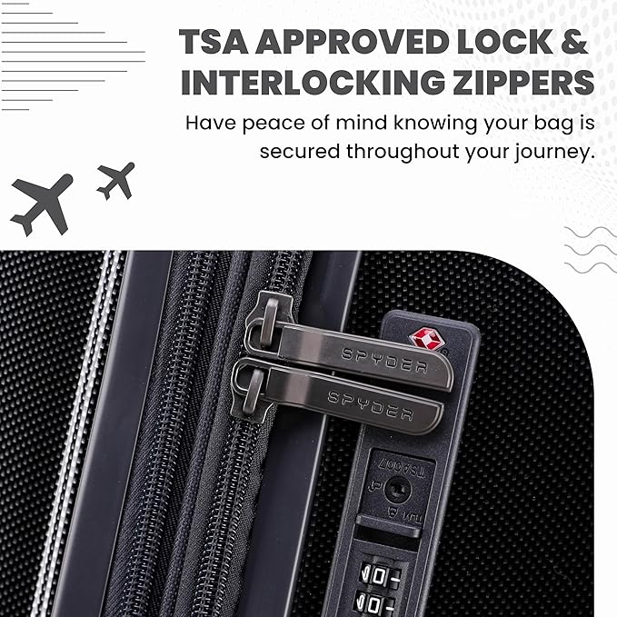 Spyder Rails Expandable Hardside Upright Suitcase with 360° Spinner Wheels, TSA Approved Lock (Black, Medium Checked)