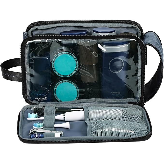 ZEEMO Travel Toiletry Bag for Men, Large Water-Resistant Double-Sided Full-Open Dopp Kit, Versatile Organizer for Shower and Hygiene Accessories, Bathroom Essentials, Cosmetics, Blue