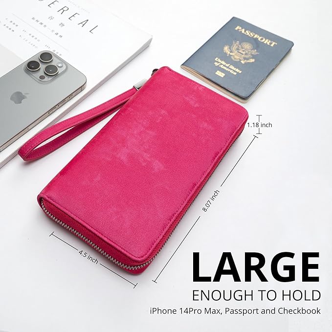 Bveyzi Women RFID Blocking Wallet Leather Zip Around Phone Clutch Large Capacity Ladies Travel Purse Wristlet | RFID Blocking, Zip Around, Large Capacity