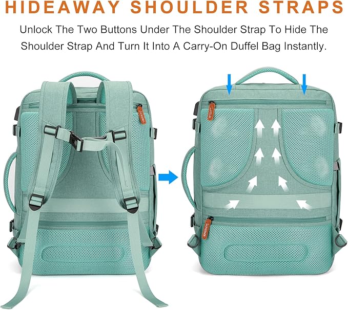 Lumesner Carry on Travel Backpacks, Extra Large 40L Flight Approved Bag for Men & Women,Expandable Suitcase Backpack With 4 Packing Cubes,Water Resistant Luggage Daypack Business Weekender Bag, Green