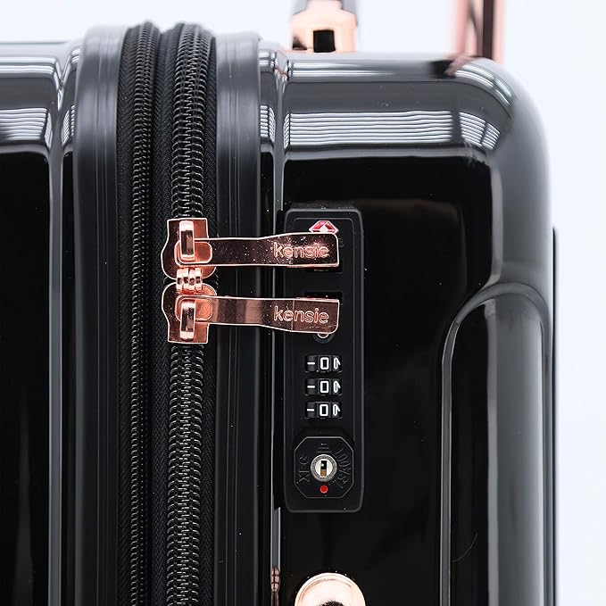kensie 3 Piece "Alma" Light Metallic Style TSA-Lock Spinner Luggage Set, Midnight Black Option