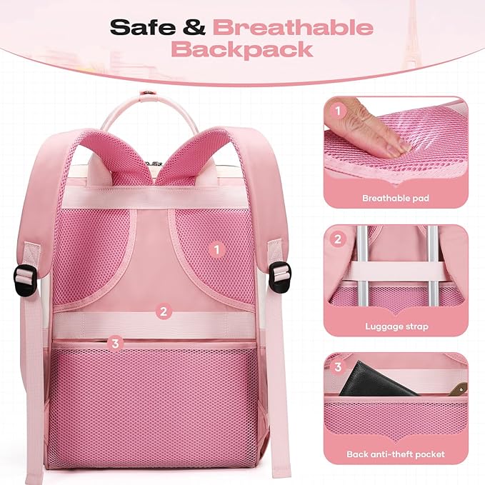 Maelstrom Travel Backpack for Women Men,Laptop Backpack Fits 15.6-17.3 Inch Laptop, Nurse/Work Bag with Insulated Lunch Box (Pink-beige)