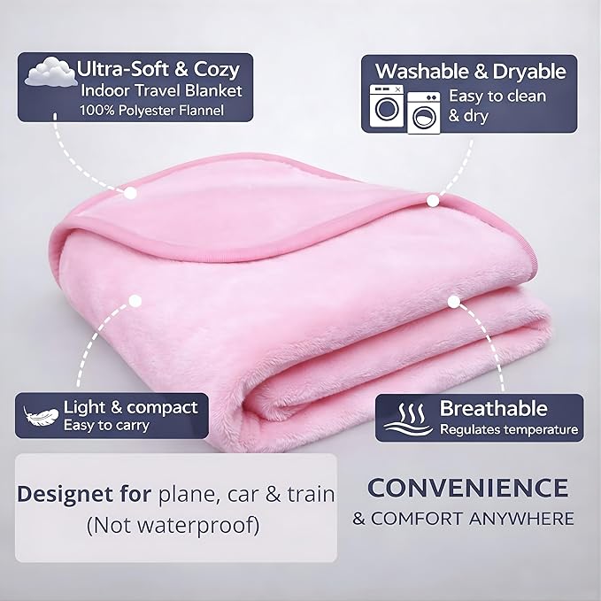 Travel Blanket Airplane – Ultra Soft Flannel 40”x60”, Cozy Compact Blanket with Organizer Bag, Lightweight Comfort for Flights & Home