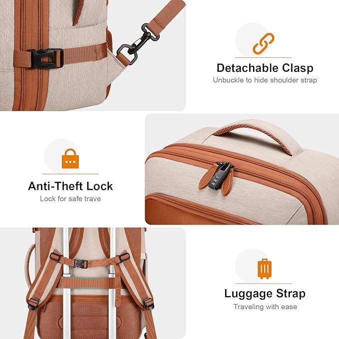 Bagsure Travel Backpack Carry On Backpack 42L Flight Approved, Expandable Laptop Backpack with Packing Cubes & Shoe Pocket, Water Resistant Luggage Backpack for Men Women, Large Backpack 20 * 14 * 7"