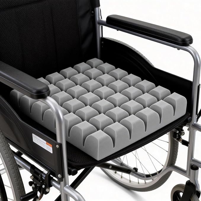 Wheelchair Cushions for Pressure Relief, Waffle Seat Cushion Foam Pad - Relieves Back, Sciatica, Tailbone & Hip Pressure for Long Sitting – Ideal for Office Chair, Recliner, Car Seat, 18'x16'x3', Gray