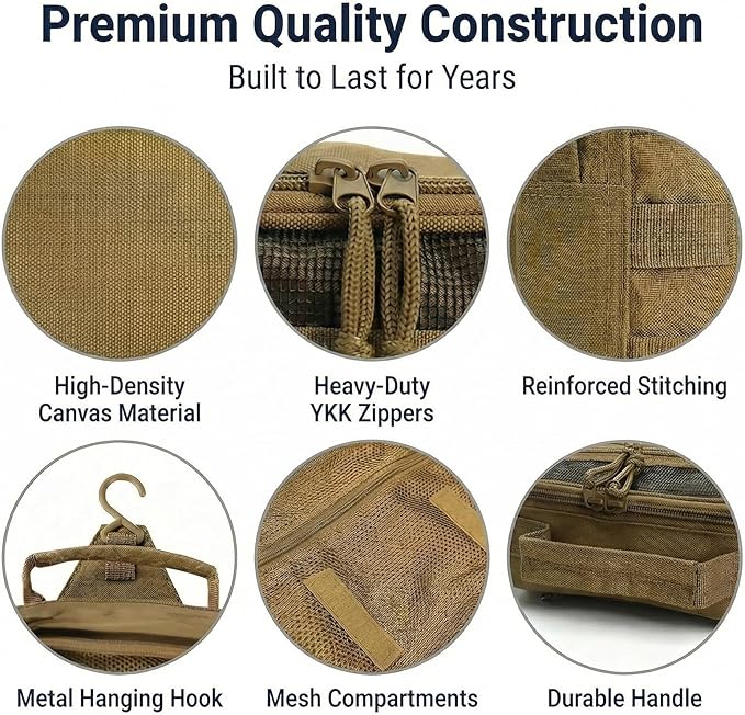 Mens Toiletry Travel Bag, Tactical Toiletry Bag for Men, Bathroom Hanging Travel Toiletry Bag for Men Shaving Hygiene Bag Travel Toiletry Organizer Short Trips Bag, Khaki