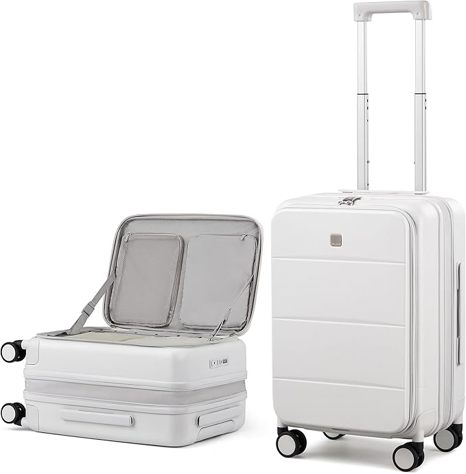 MILADA 20-Inch Expandable Carry On Luggage, Hard Shell Top-Opening Luggage with Wheels, TSA-Approved Small Travel Bag for Men and Women Carry-On Suitcase, White