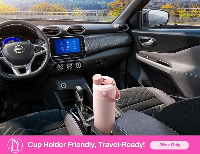 POWCAN 26 oz Insulated Water Bottle with 2-in-1 Straw and Spout Lid, Keep Cold 24H, Leak-Proof, Fits in Car Cup Holder, Stainless Steel Water Bottle for Sports, Travel, Gym, Gift, and School (Peony)
