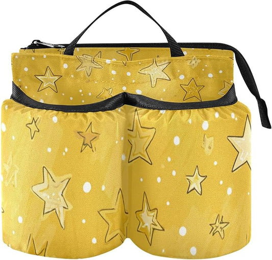 Luggage Cup Holder for Suitcases Free Hands Travel Cup Holder Portable Suitcase Cup Drink Holder Luggage Cup Caddy Bag Carrier Cute Golden Stars and Dots