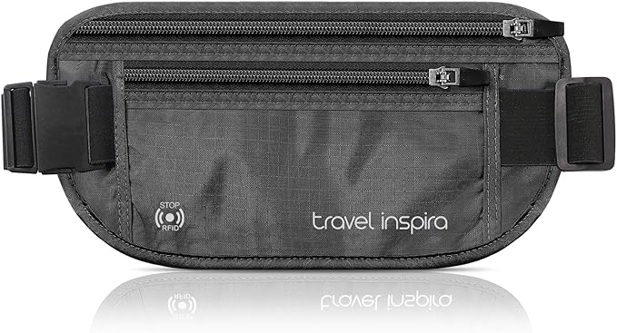 travel inspira Travel Money Belt with Slim Anti-Theft RFID Blocking Passport Holder for Travel Concealed under Clothes for Ultimate Protection of Credit Cards, Cash, Passport & Documents, Black