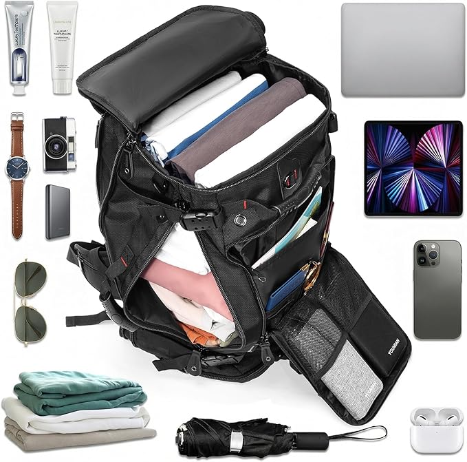Large Capacity For Travel Hiking Sports Carry On Backpack Durable Convertible Duffle Bag Laptop airplane (Black, 60L-Large DualMainOpening)
