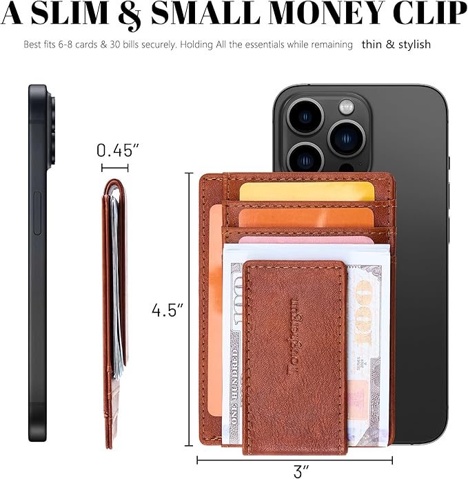 Toughergun Slim Wallet for Men RFID Blocking Money Clip, Minimalist Front Pocket Credit Card Holder, Magnetic Thin Mens Wallets with ID Window