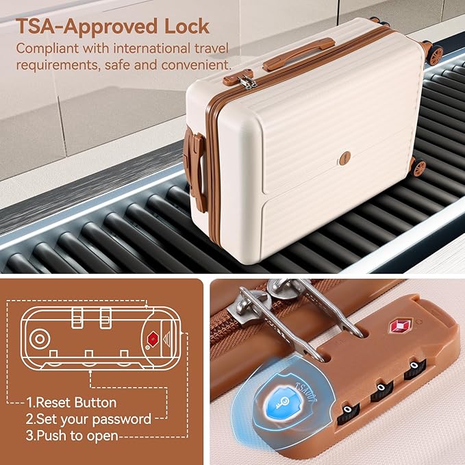 Hoteel Luggage Sets 3 Piece ABS+PC Hardside, 4-Year Warranty, Luggage Set with Spinner Wheels, TSA Lock, Lightweight Carry on Luggage, 20" Suitcase with Duffel & Organizer, Beige