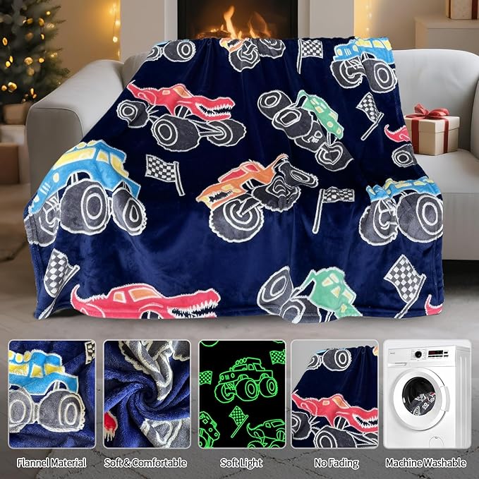 TEHALK Monster Truck Blanket for Boys/Girls/Kids/Toddler/Baby, Monster Truck Toys for Boys Age 3-12, Car Blanket for Birthday/Unique Gifts 50"x 60"