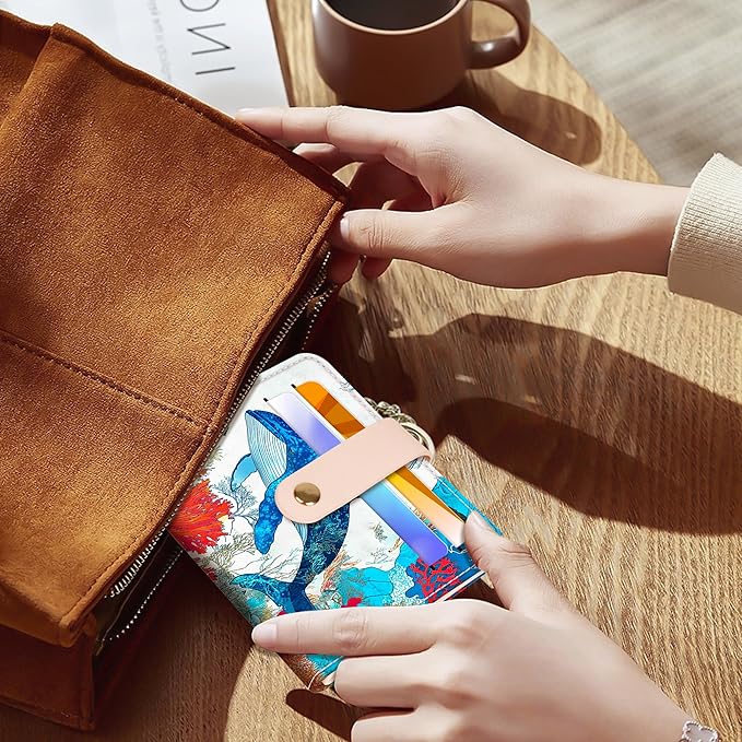 Airkit Small Wallets Woman RFID Blocking Leather Credit Card Holder - with ID Window - Card Wallets for Women - with Zipper Coin Purse - Keychain Wallet