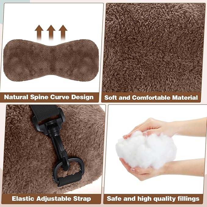 1 Pc Neck Pillow for Recliner Headrest Pillow Bone Shaped Chair Plush with Adjustable Strap Neck Support and Pain Relief Curve Head Cushion for Car Travel Airplane (Brown)