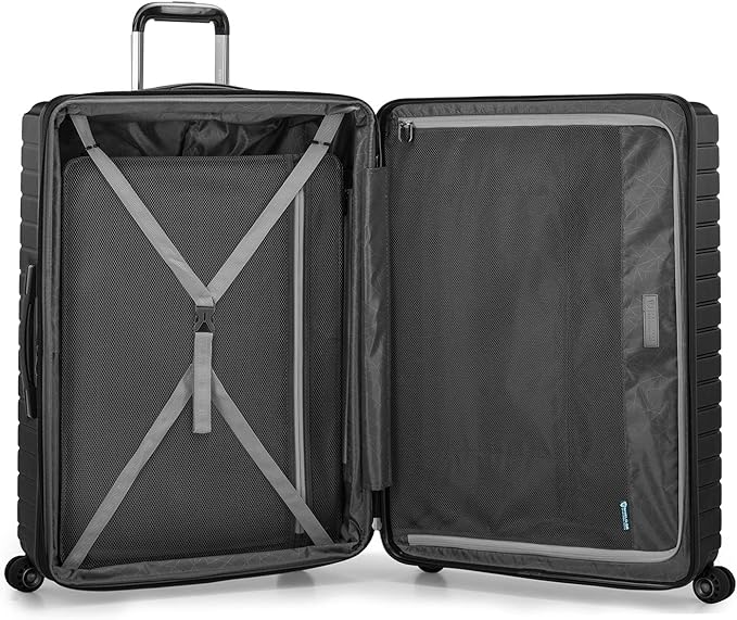 Traveler's Choice Archer Polycarbonate Hardside Spinner Luggage Set, Tie Down Straps, Black, Checked 29-Inch
