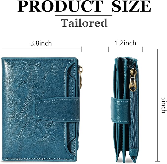 Airkit Small Wallet Women RFID Blocking Soft Leather Bifold Compact Card Holder Wallet for Women with Zipper Coin Pocket 4 ID Window