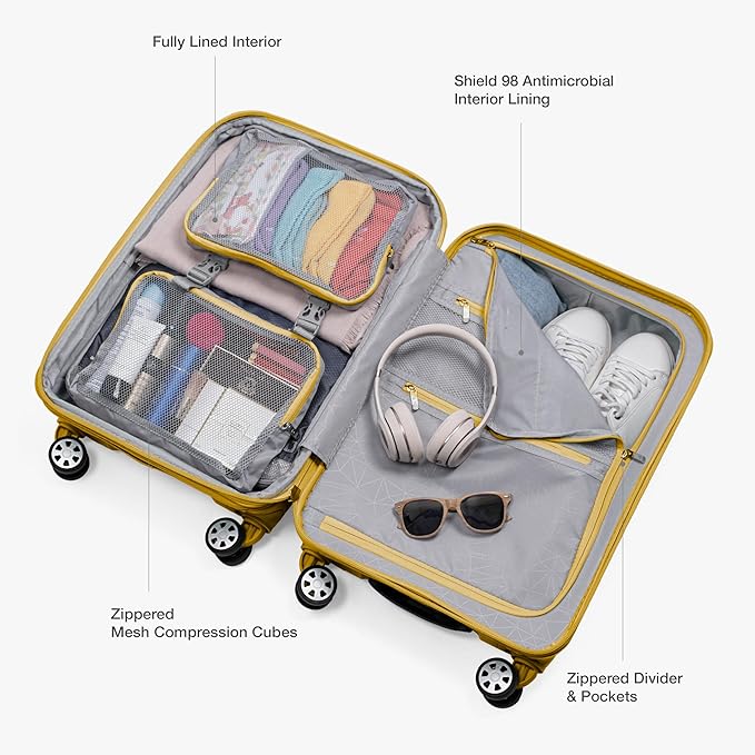 Traveler's Choice Pagosa Hardshell Expandable Luggage with Spinner Wheels, Yellow, 2-Piece Set (22/26)