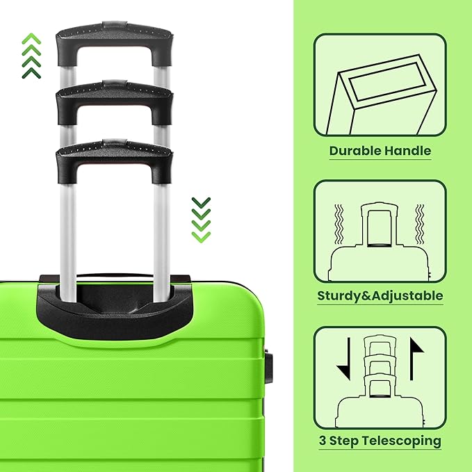 AnyZip Luggage Sets 10 Piece Hardshell Suitcase Set PC ABS Lightweight Travel Suitcases with 4 Double Spinner Wheels TSA Lock 20 24 28 Inch with 7 Storage Bags Apple Green