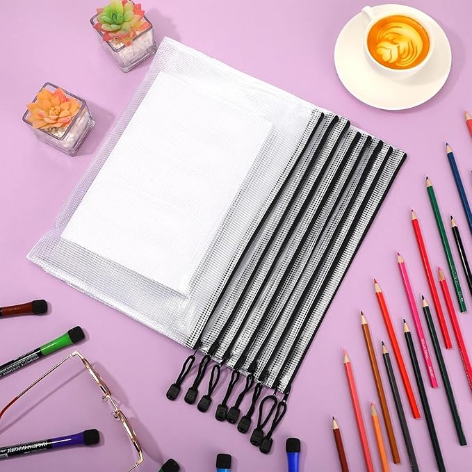 Jetec 32 Pcs Mesh Zipper Bags Toy Storage Bikini Organizer Bag Bolsas Para Guardar Trajes De Bano Waterproof Zipper Reusable Pouch Puzzle Multipurpose for Storage Office(Black,13 x 9.5 Inch)