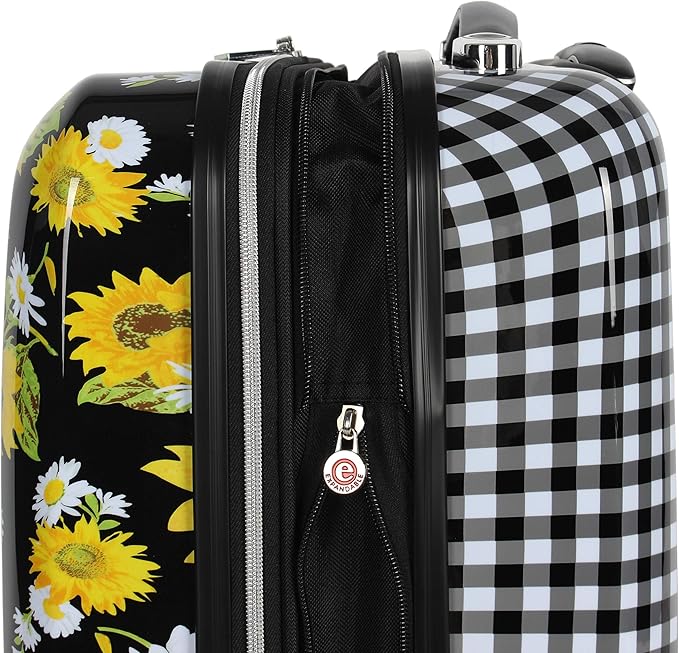 Betsey Johnson Designer 20 Inch Carry On - Expandable (ABS + PC) Hardside Luggage - Lightweight Durable Suitcase With 8-Rolling Spinner Wheels for Women (Sunflower)