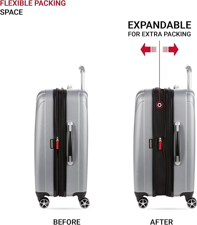 SwissGear 7585 Hardside Expandable Luggage with Spinner Wheels, Silver, Checked-Medium 23-Inch